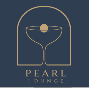 Pearl Lounge logo: gold cocktail glass within an arch on a navy background, with the words 'Pearl Lounge' below.