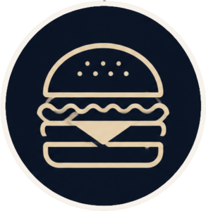 Hamburger icon representing a menu, shown on a dark circular badge