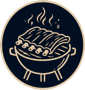 Barbecue grill with a rack of ribs cooking and steam rising from the meat